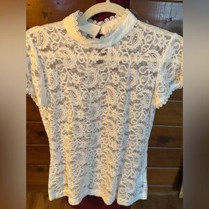 Allegra K NWT Elegant White Lace Top